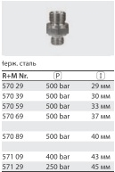 Переходник штуцер 1/2"; штуцер 1/4" (нерж), 500 бар - фото 12127