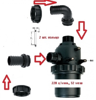 Фильтр всасывающий (серия 316) 220 л/мин, 32 меш вход: d=40 mm.(прям.);вых.d=40 mm.(90 гр.) - фото 13415
